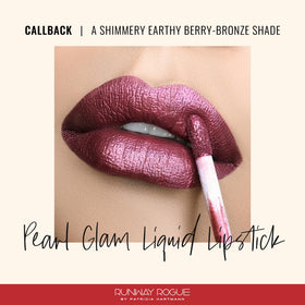 Runway Rogue Pearl Glam swatch reveals earthy berry-bronze tone on skin.