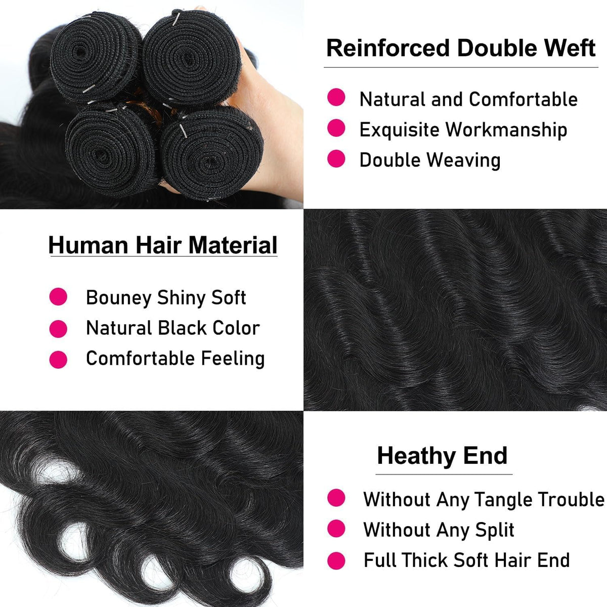 Ruola natural black bundles ready for bleaching or dyeing.