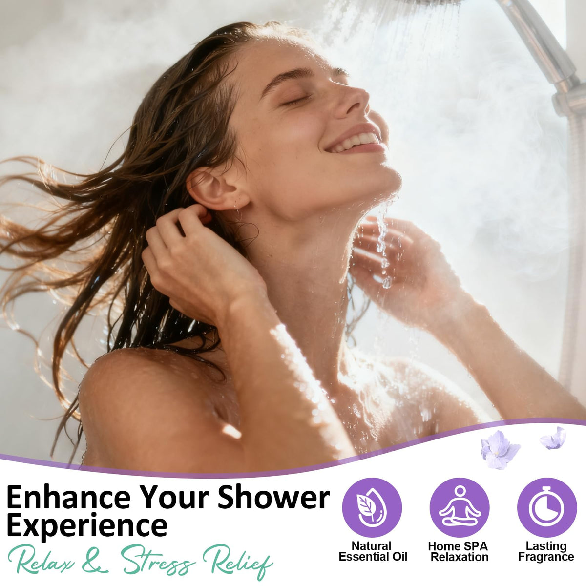 RUSEMLE rose steam shower tab delivering a soothing aroma for calm mornings.
