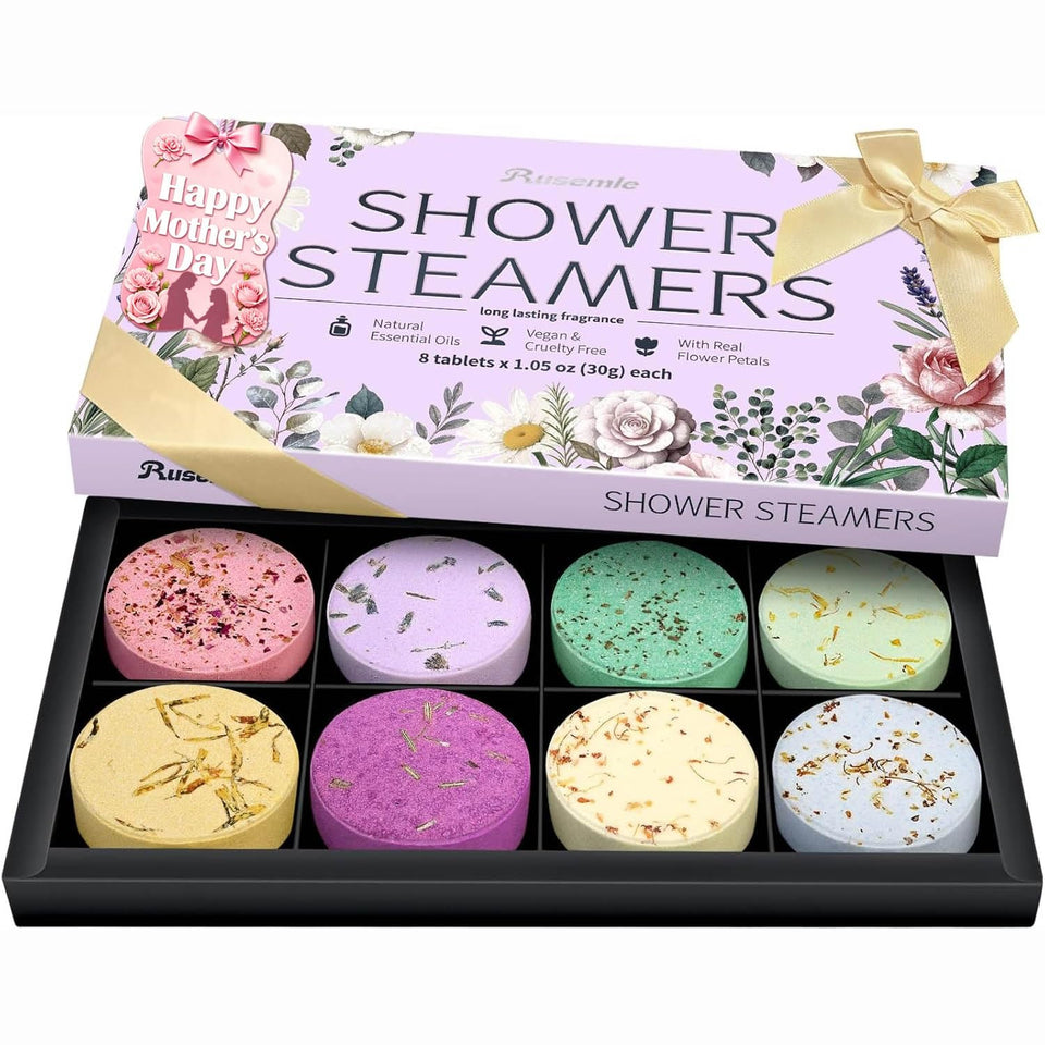 RUSEMLE shower steamers gift box, ready for gifting and a spa-inspired shower routine.