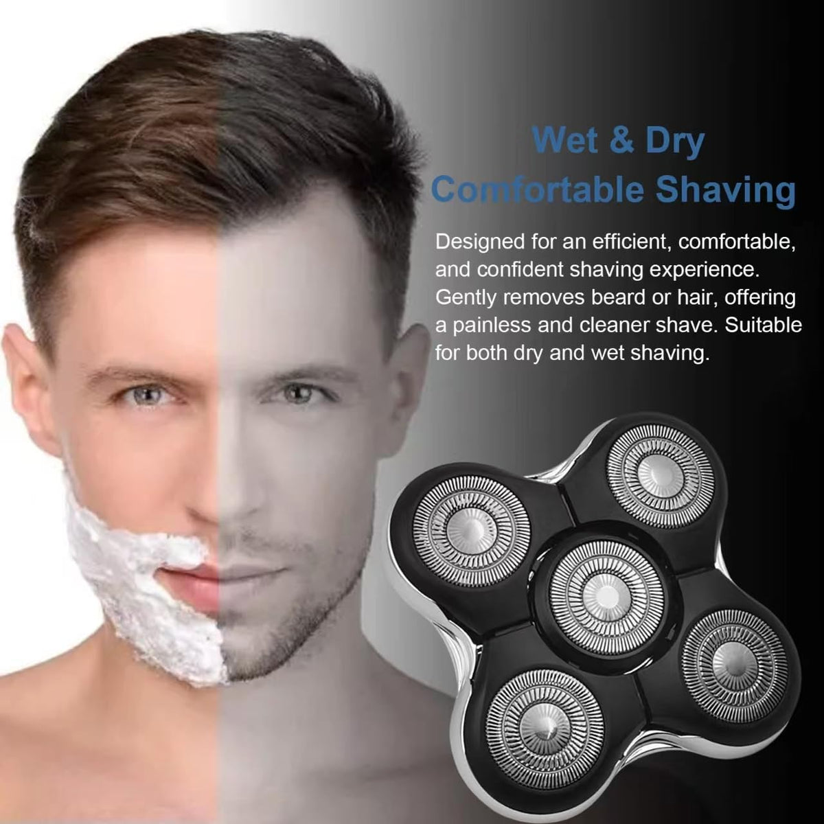 RusicEss flexible head adapts to facial contours for comfort.