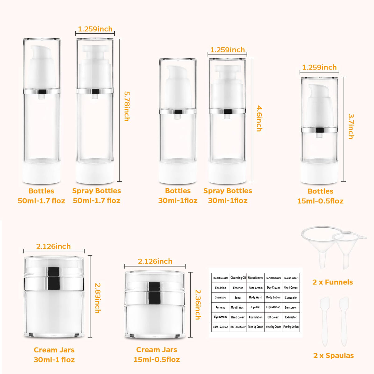 Rusikia 50ml airless bottles for secure, leak-free travel.