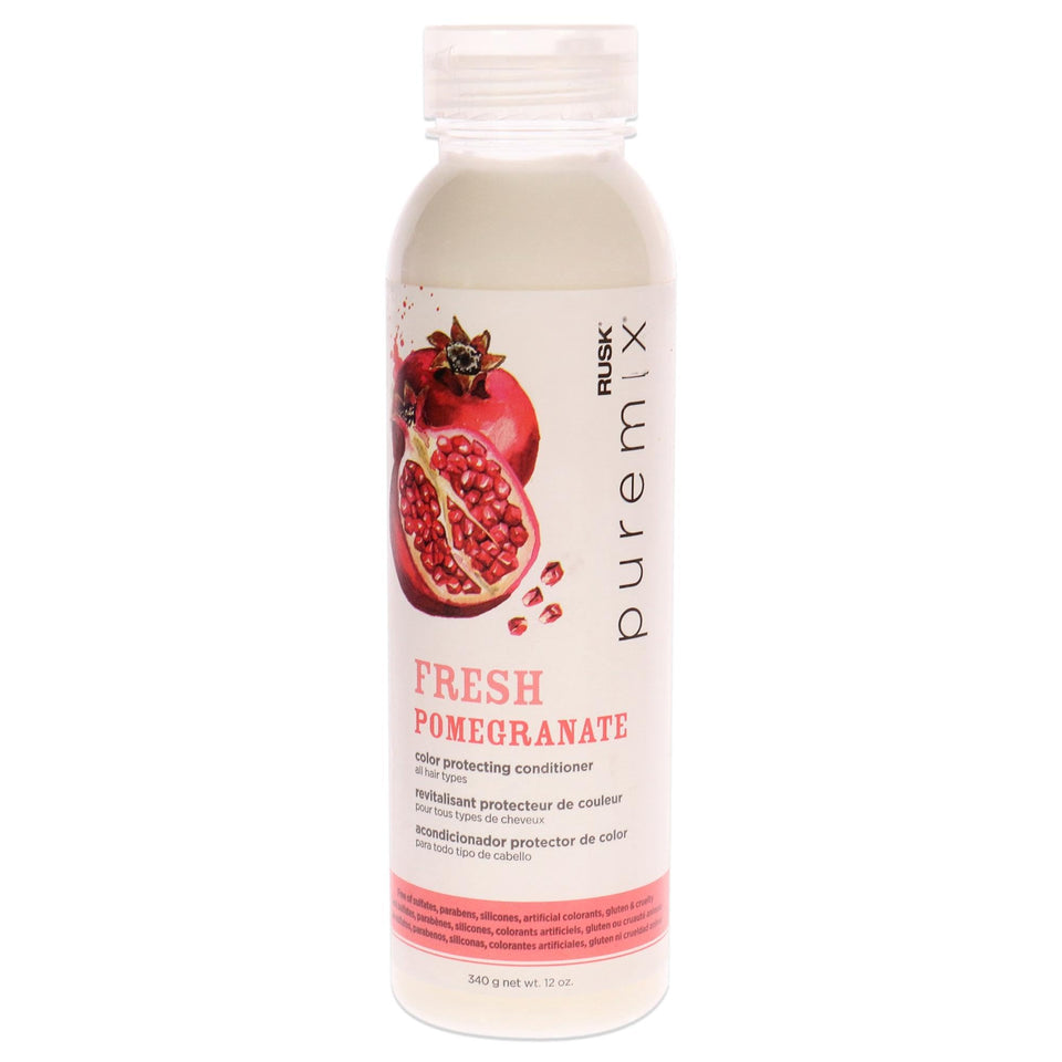 RUSK Puremix Fresh Pomegranate Conditioner bottle showing color protection for color-treated hair