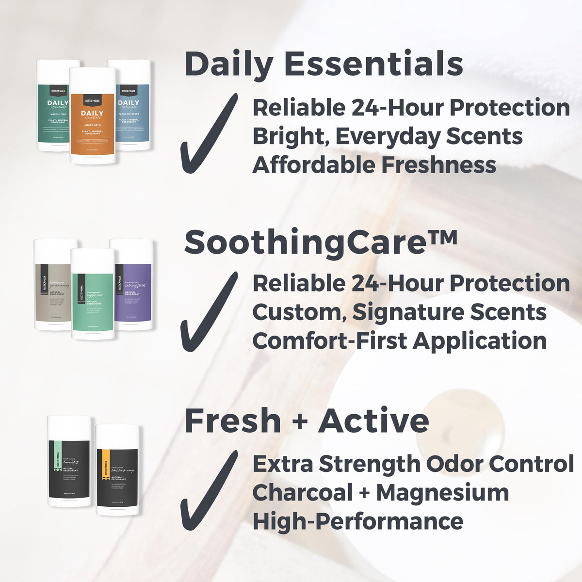 Rustic Maka Luna Bliss underarm application demonstrated for daily freshness.