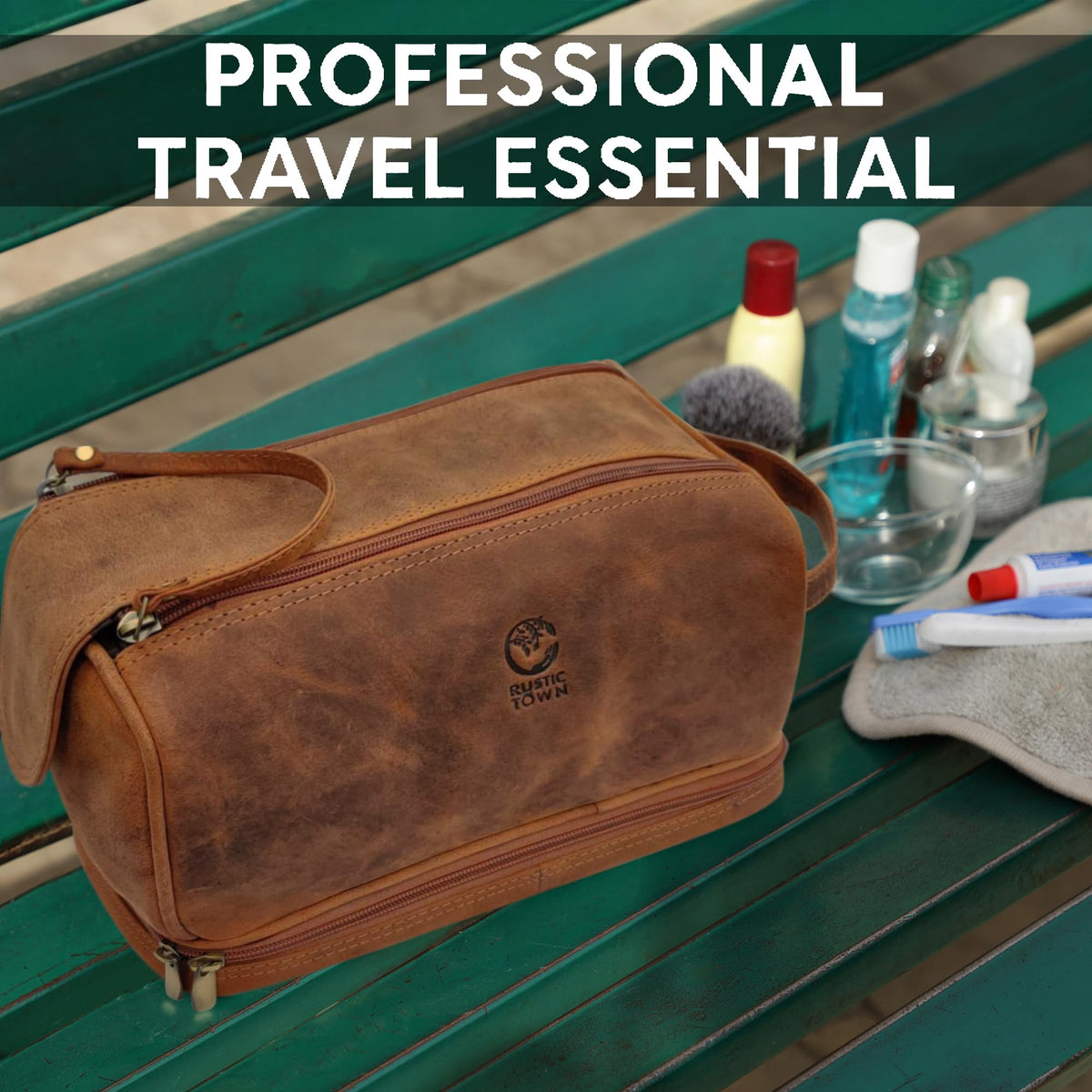 Rustic Town Dopp kit in carry-on ready size for streamlined packing