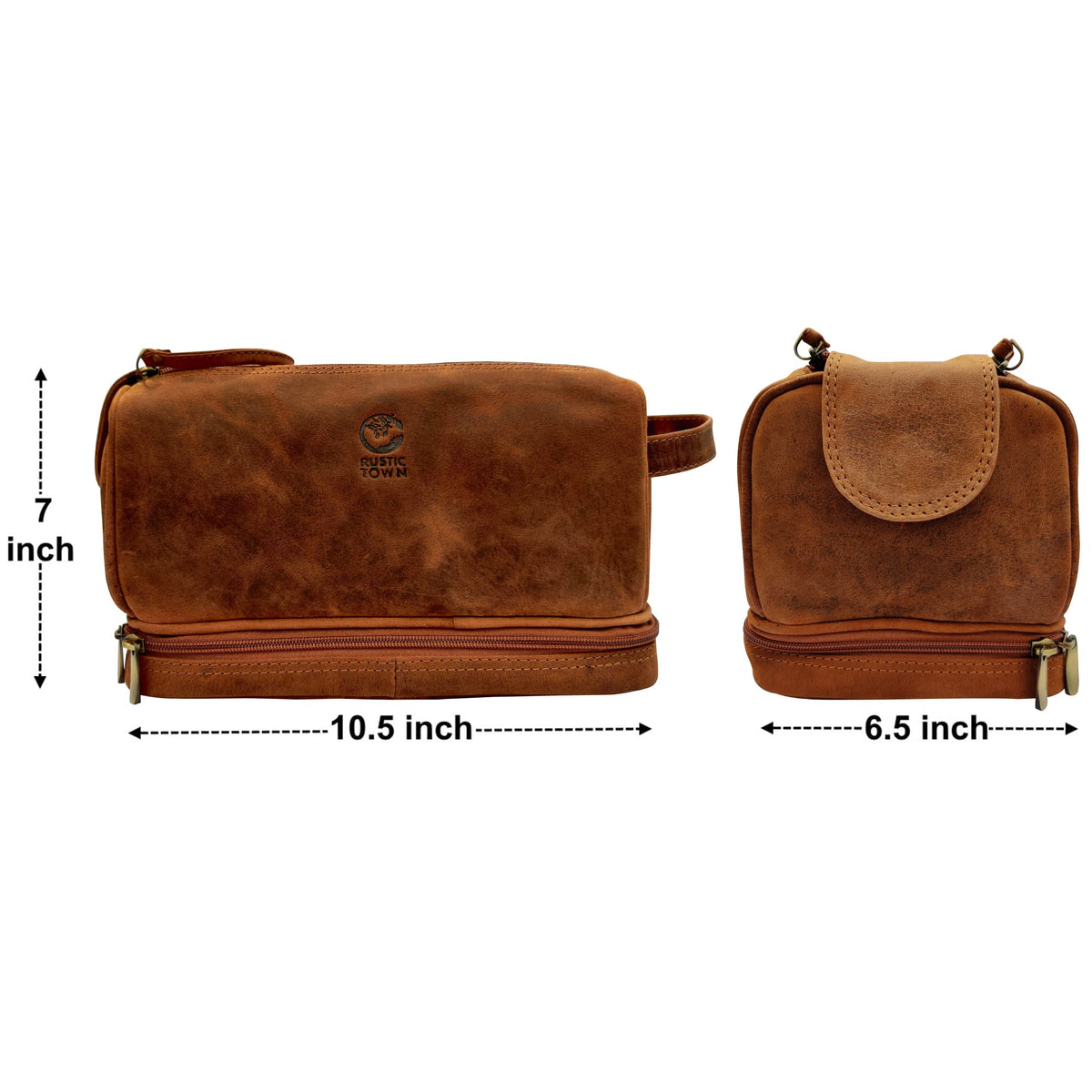 Rustic Town leather Dopp kit open compartment with organized interior