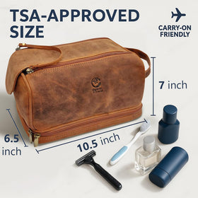 Rustic Town leather Dopp kit side panel highlighting sturdy construction
