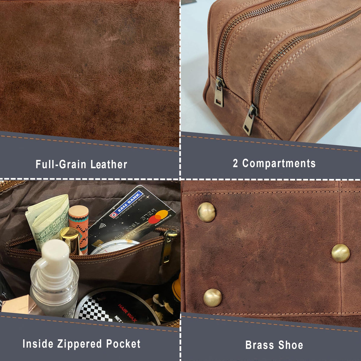 RUSTIC TOWN travel-ready bag sized for carry-on with leather handle.