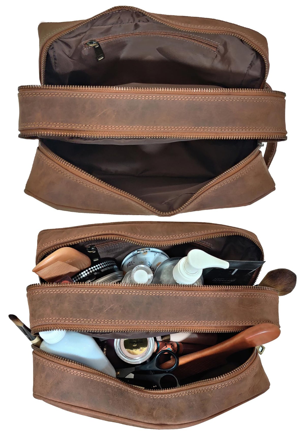 RUSTIC TOWN TSA-friendly leather toiletry bag for easy airport packing.