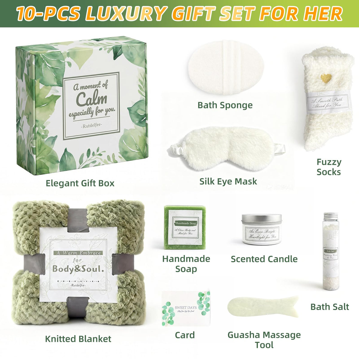 Rutdelfee Mothers Day Gift Basket featuring Clove & Cedarwood Candle for a calming ambiance.