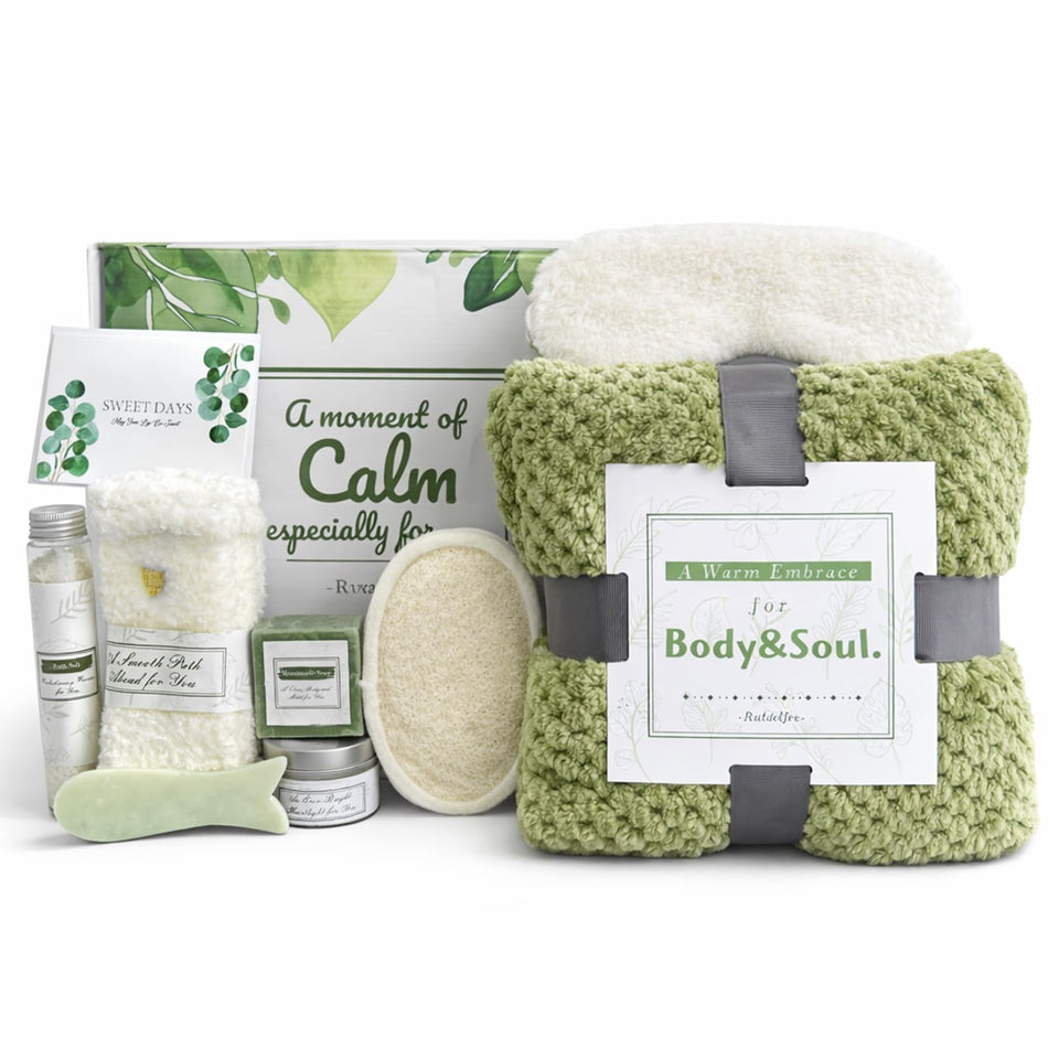 Rutdelfee Mothers Day Gift Basket with Green Tea Soap for a soothing at-home spa ritual.