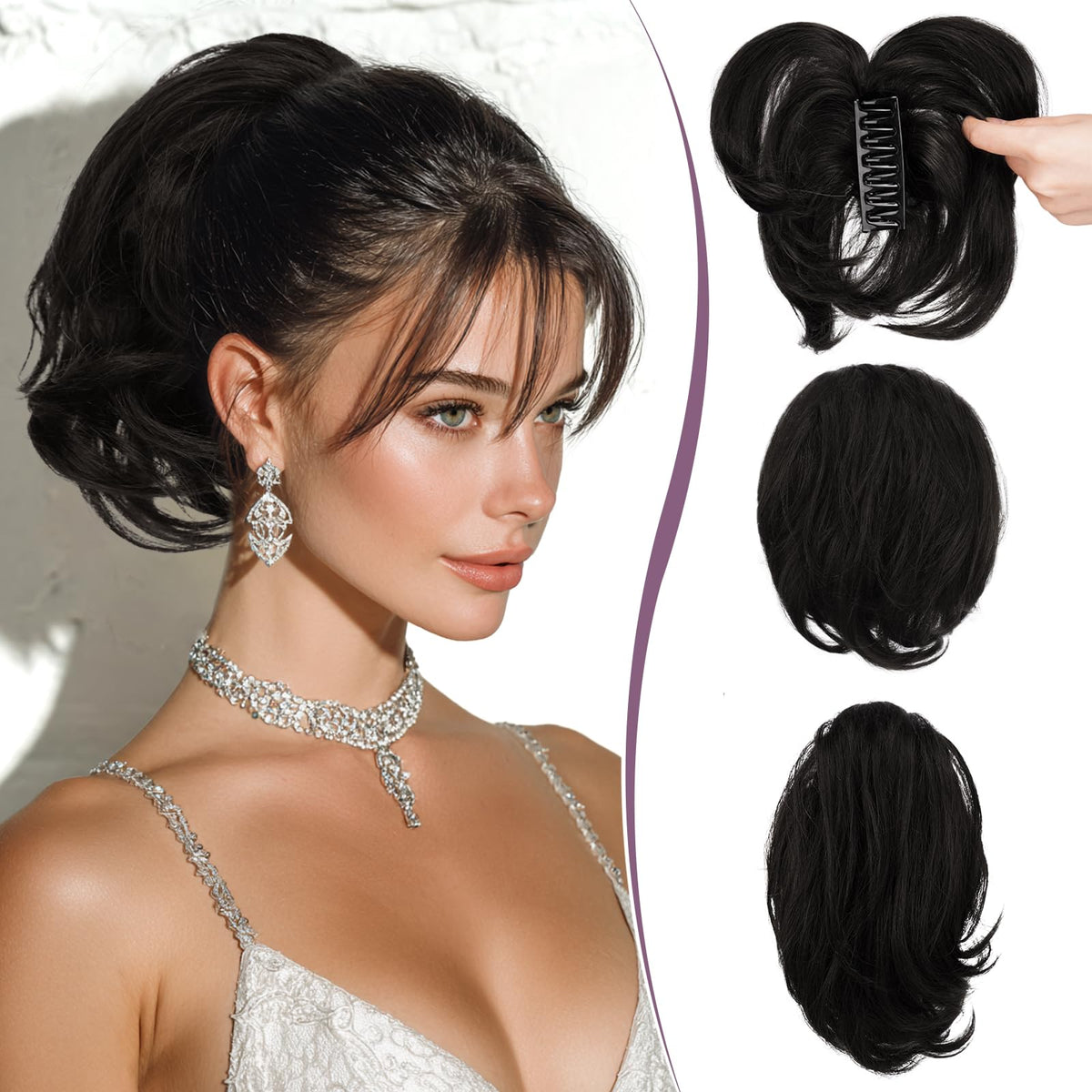 RUWISS claw clip ponytail in natural black, 9 inches, for seamless daily wear.