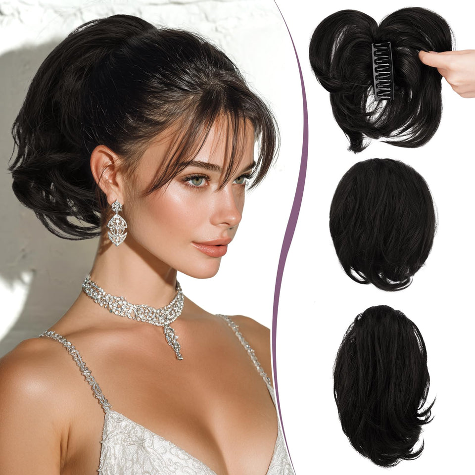 RUWISS claw clip ponytail in natural black, 9 inches, for seamless daily wear.