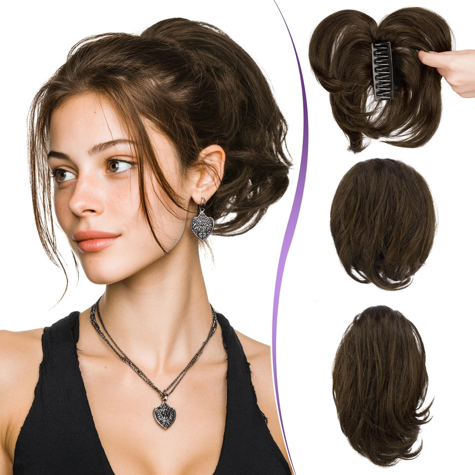 RUWISS Claw Clip Ponytail close-up shows natural real hair blend for seamless everyday styling