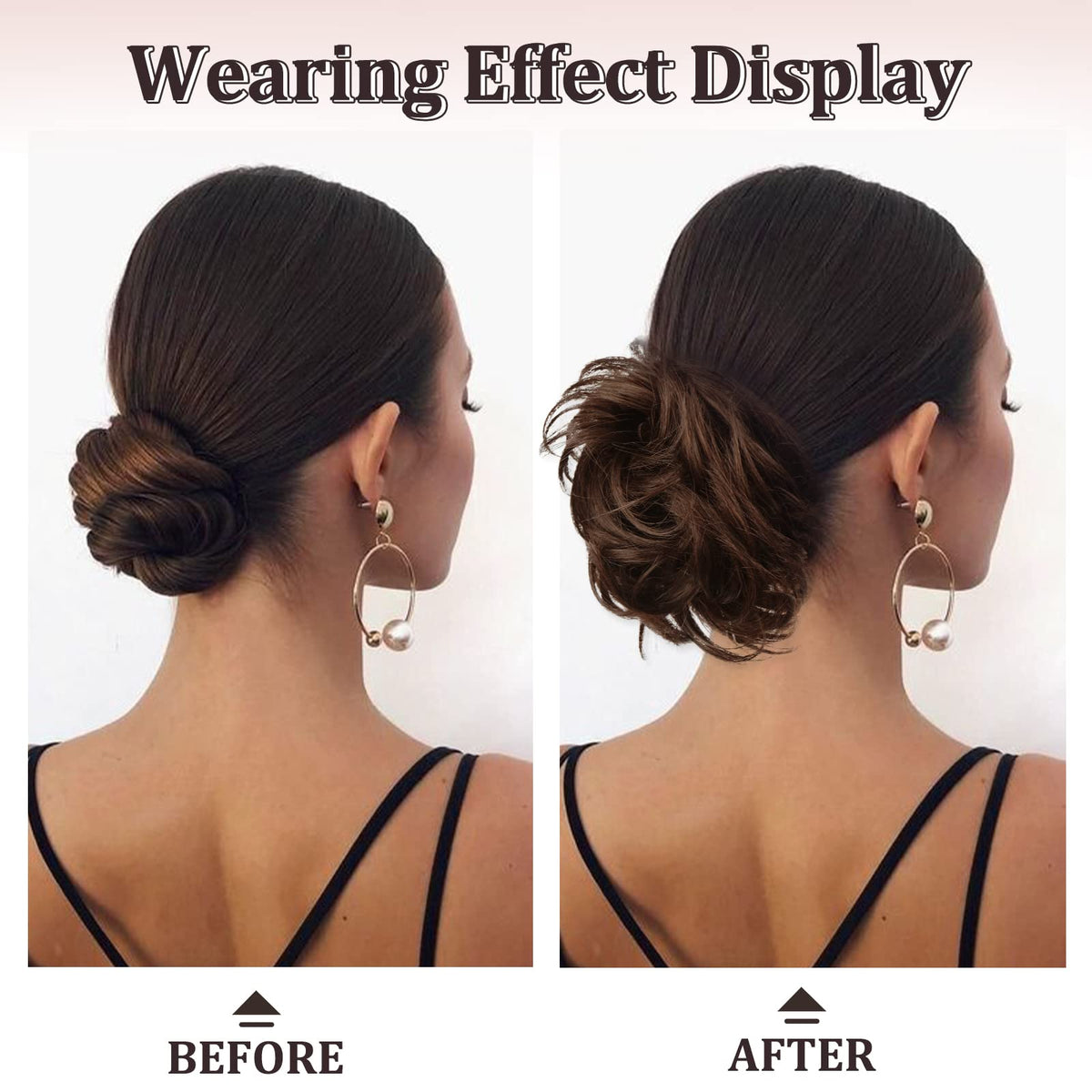 RUWISS fuller-look bun on head demonstrates instant volume and versatile styling.