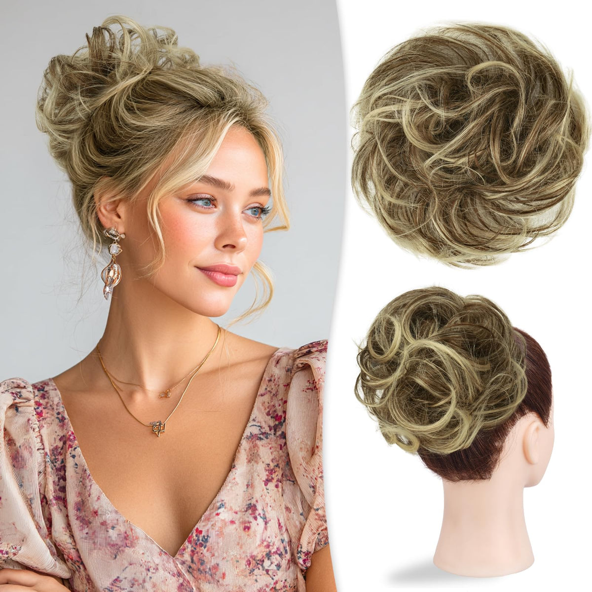 RUWISS large messy bun in brown mixed light blond for natural volume