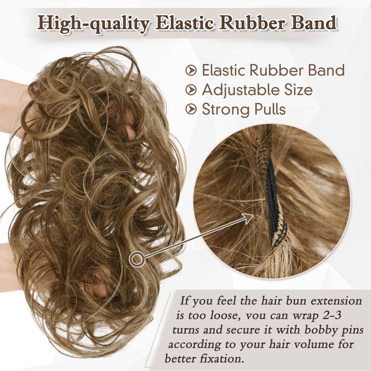 RUWISS elastic band adapts to various hair volumes for secure fit.