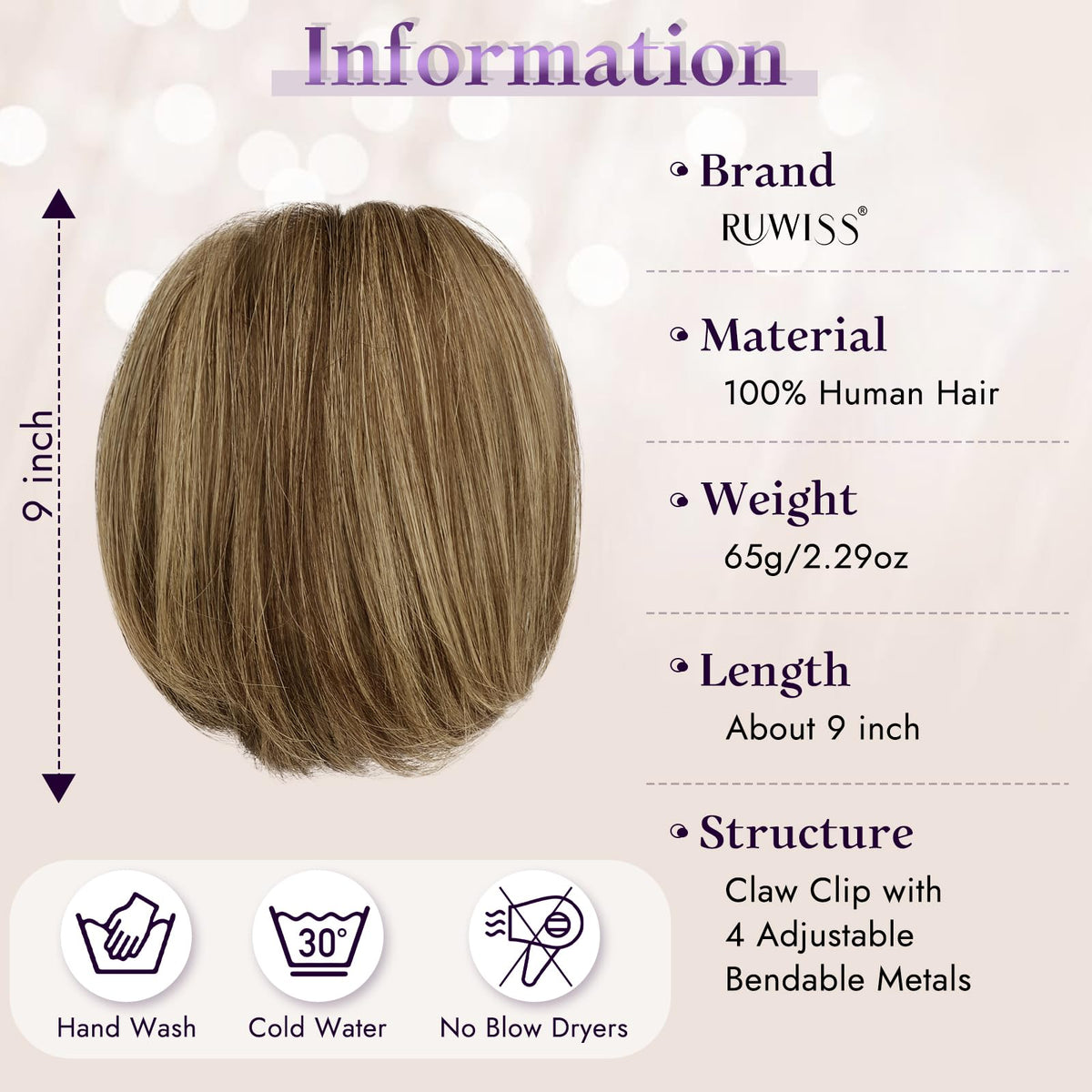 RUWISS real human hair ponytail clip offers silky texture that blends with your own hair.