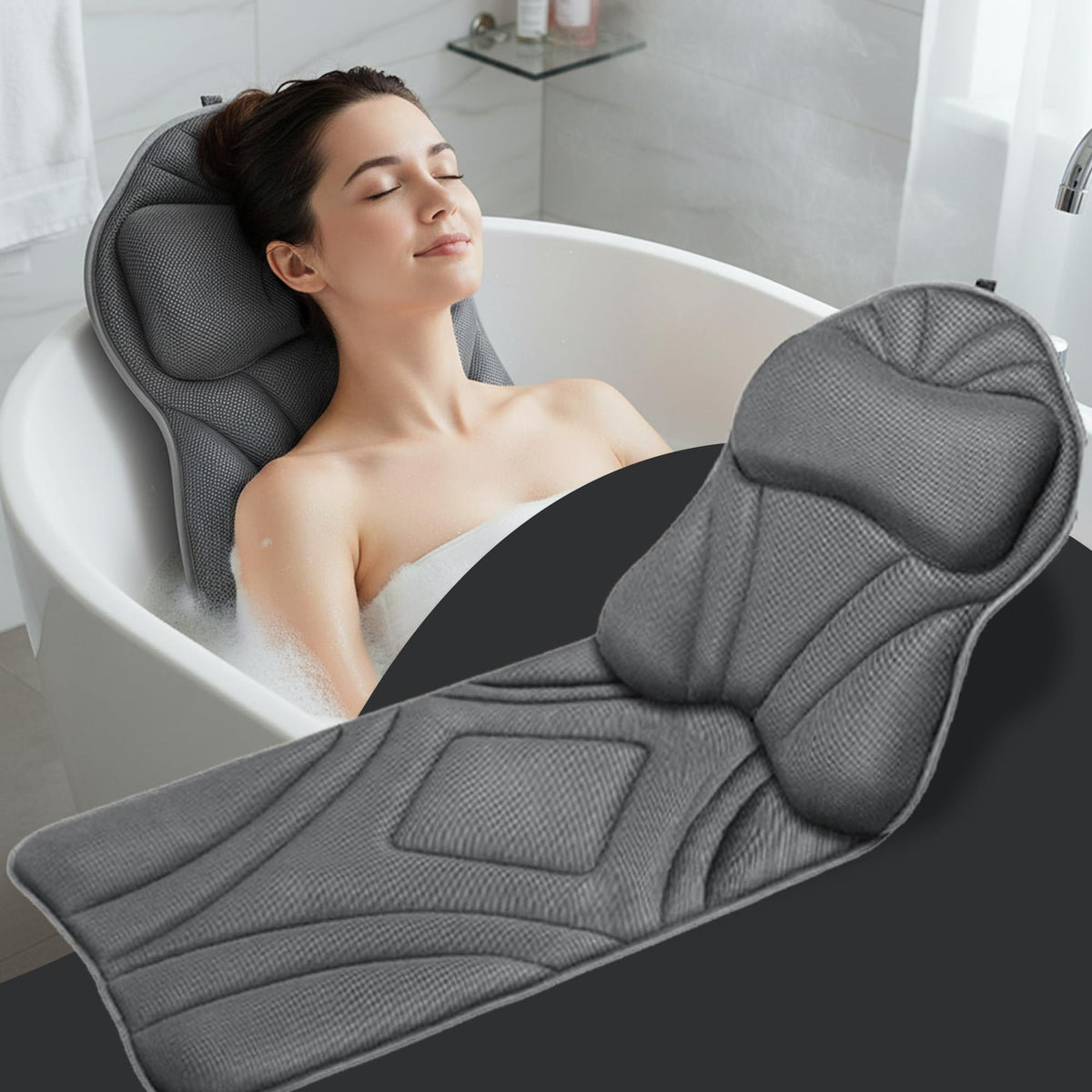 Rylor full-body bath pillow front view with neck and back support.