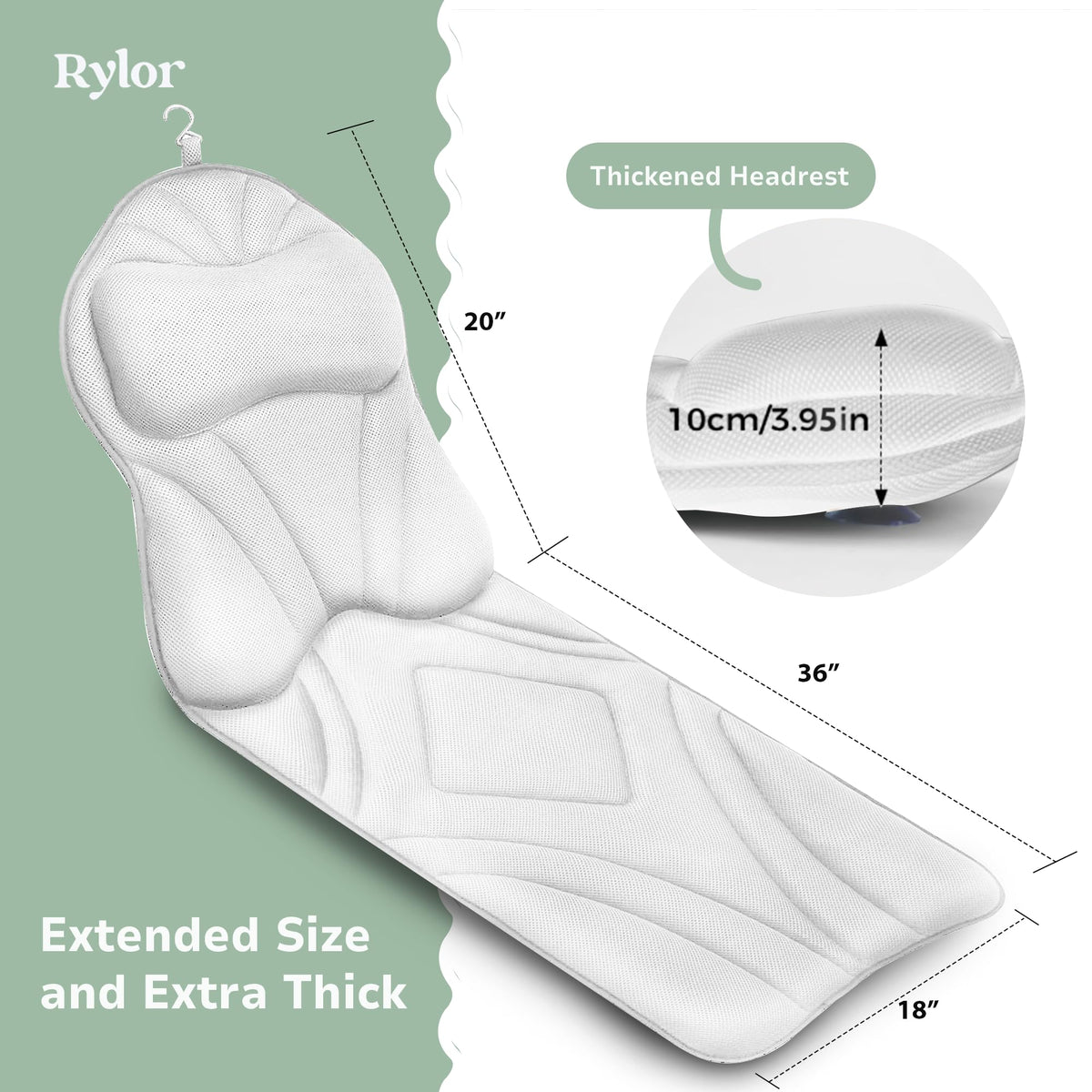 Rylor slip-resistant-base prevents shifting on tub surfaces for safe soaks.