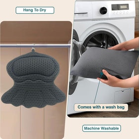 RYNEX Bath Pillow white-grey design complements bathroom decor.