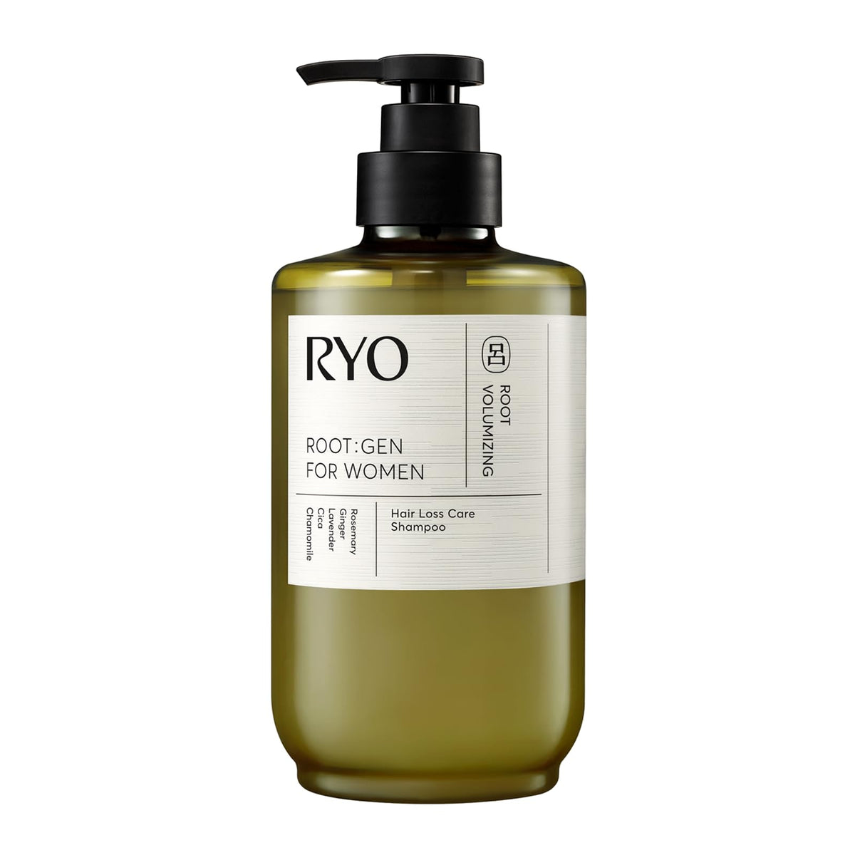 Ryo Root Gen Hair Strength Shampoo bottle for women; nourishes scalp and supports hair strength