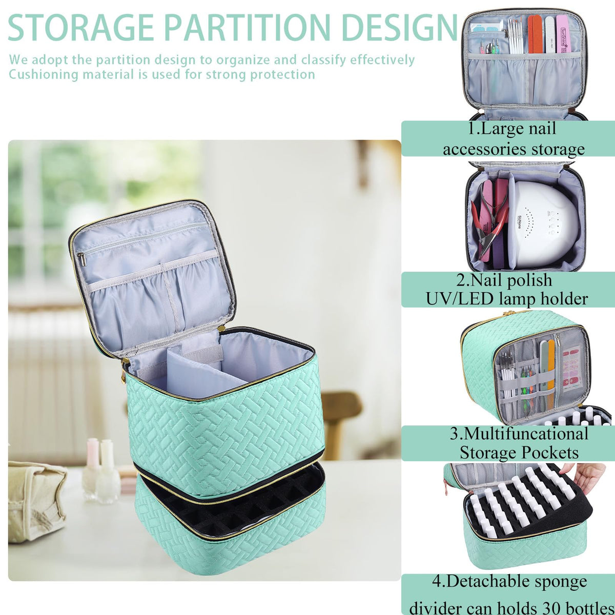 RZMAYIS premium-fabric nail-organizer closeup shows durable, stylish material.
