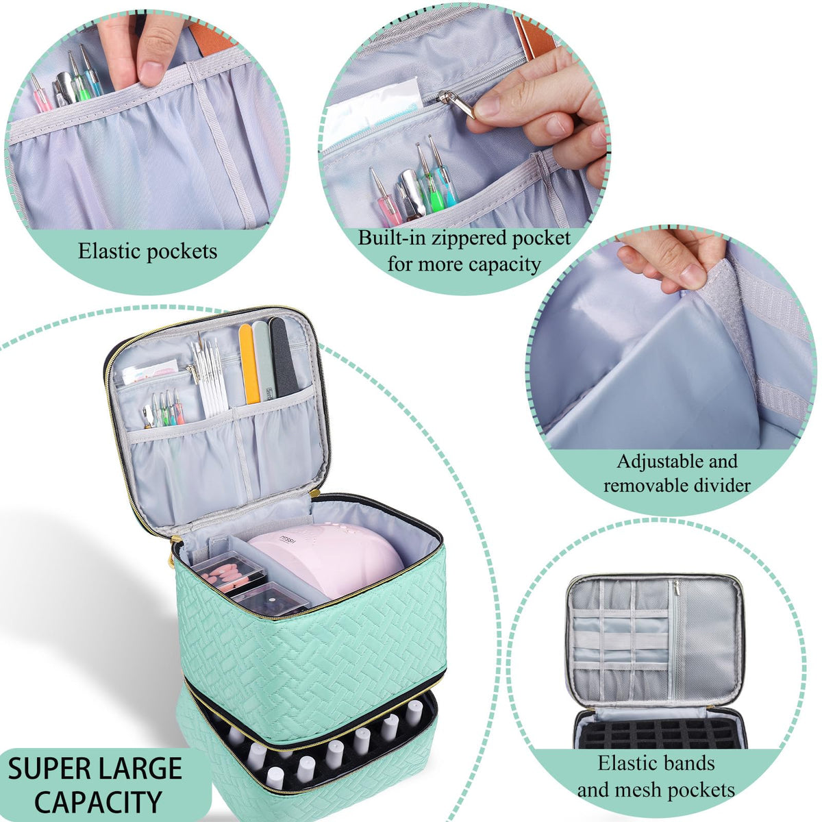 RZMAYIS travel-friendly nail-kit-case protects bottles during transit.