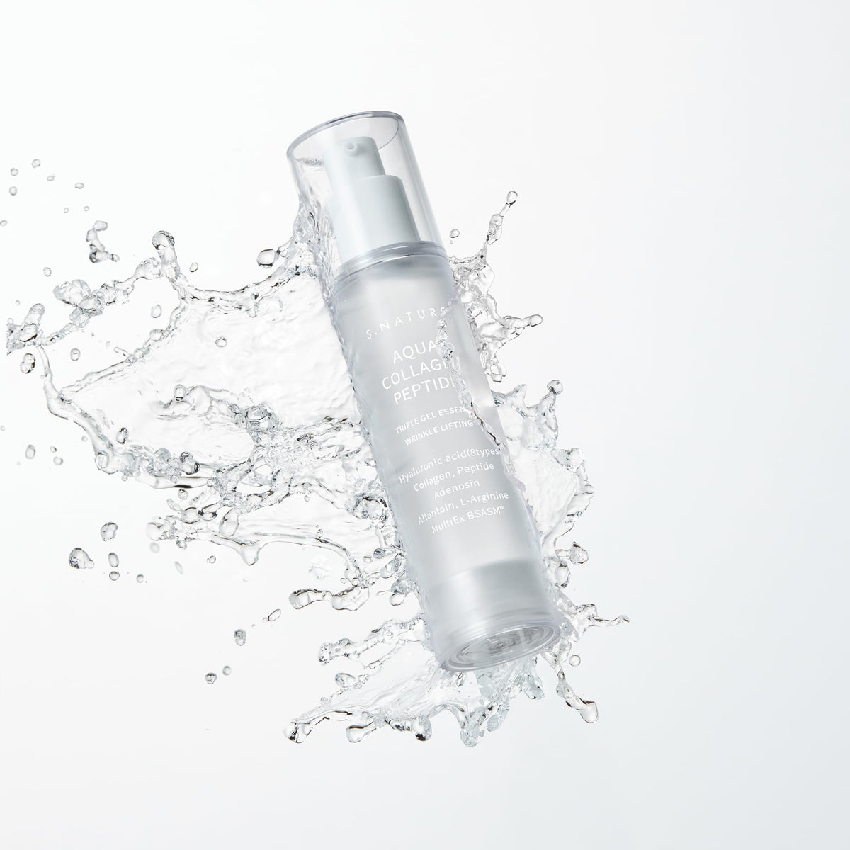 S.NATURE Aqua Collagen Peptide Triple Gel Essence pump bottle promoting calm, hydrated skin.