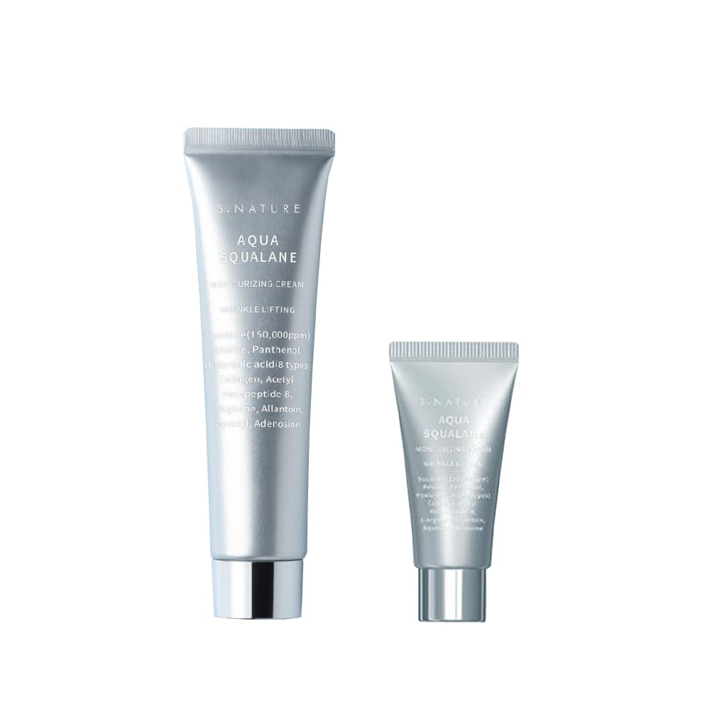 S.Nature Aqua Squalane Cream bottle demonstrates lightweight hydration for daily use.