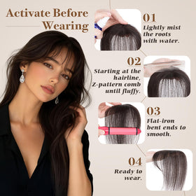 S-noilite 8 inch bangs in color 04 medium brown blend seamlessly.