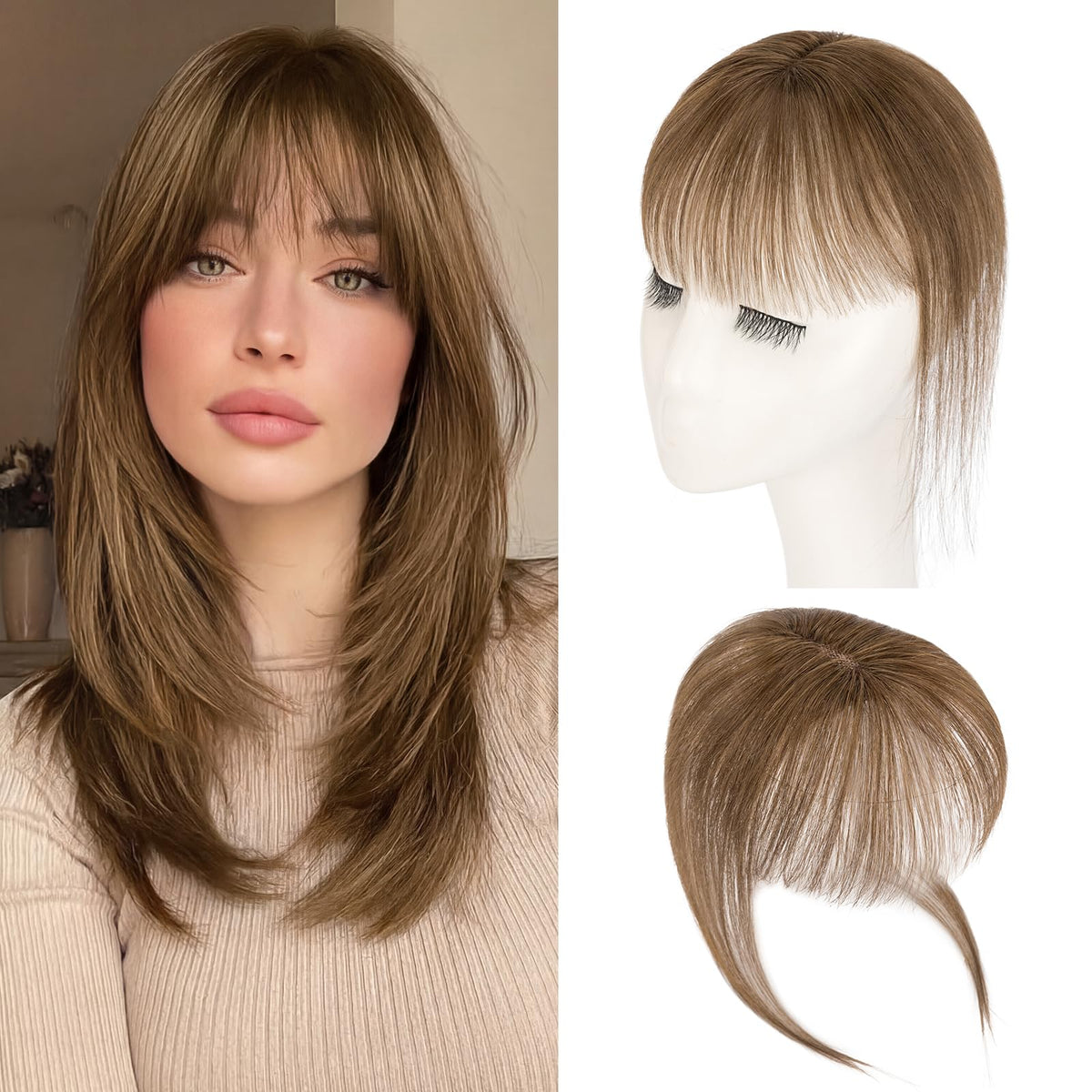 S-noilite clip-in bangs in 8 inch real hair for natural daily wear.
