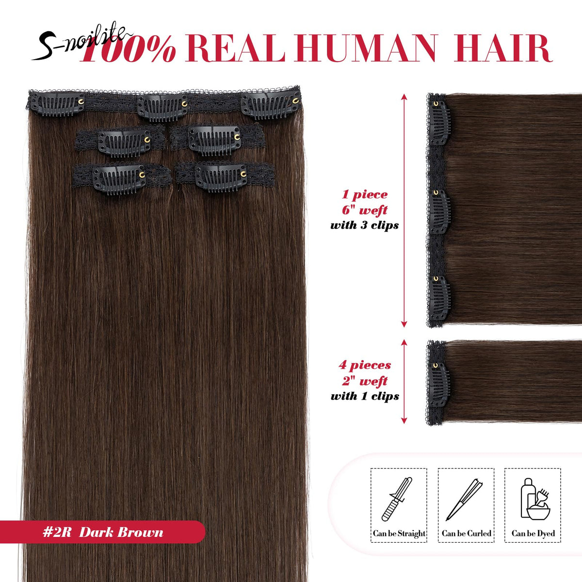 S-noilite heat-friendly Remy hair clip-ins for styling flexibility