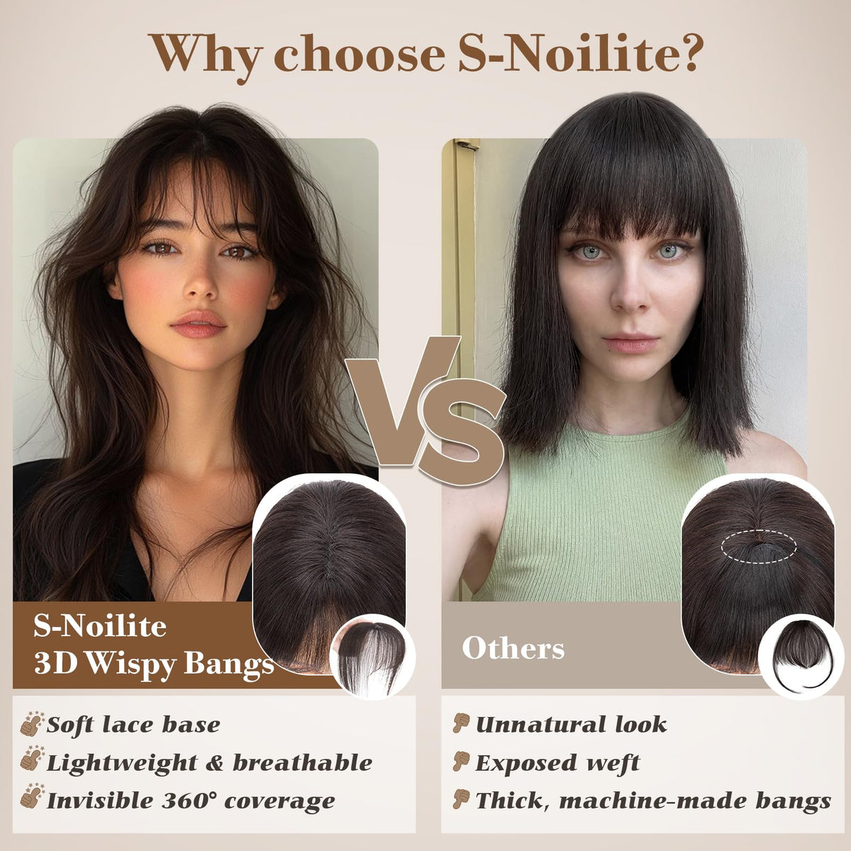S-noilite wispy bangs frame the face for a softer look.