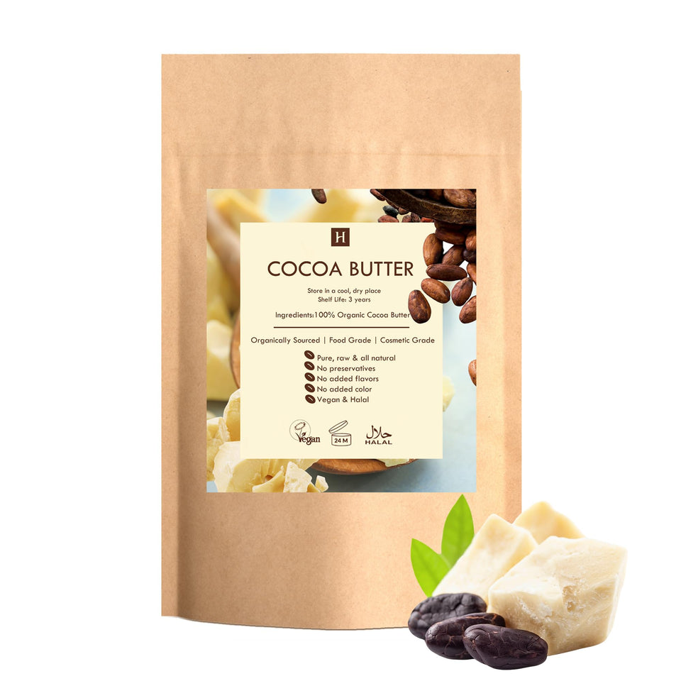 SaaQin Cocoa Butter block chunk for deep moisturization in skincare routines.