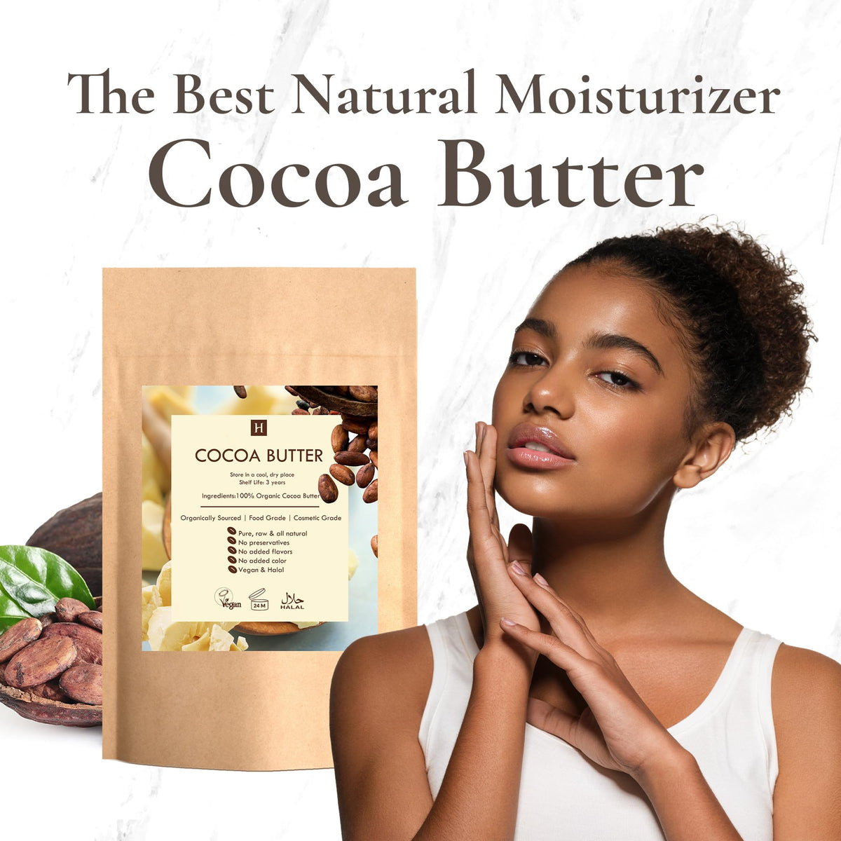 SaaQin Cocoa Butter raw texture close-up highlighting natural purity.