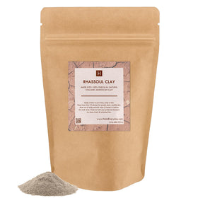 SaaQin Rhassoul clay front label showcasing Moroccan detoxifying clay.