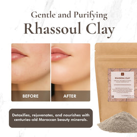 SaaQin Rhassoul clay powder in a bowl for facial masks.