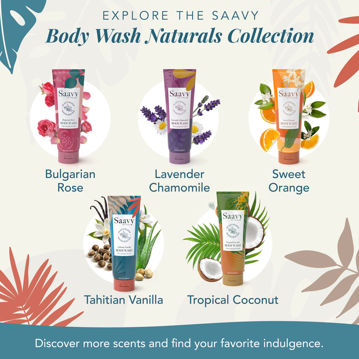 Saavy Naturals on a bathroom shelf for refreshing daily showers.