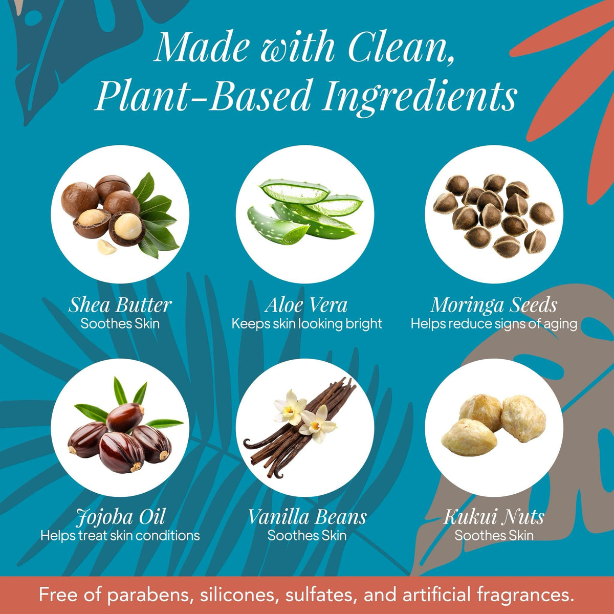 Saavy Naturals ingredients: shea butter and jojoba oil for nourished skin.