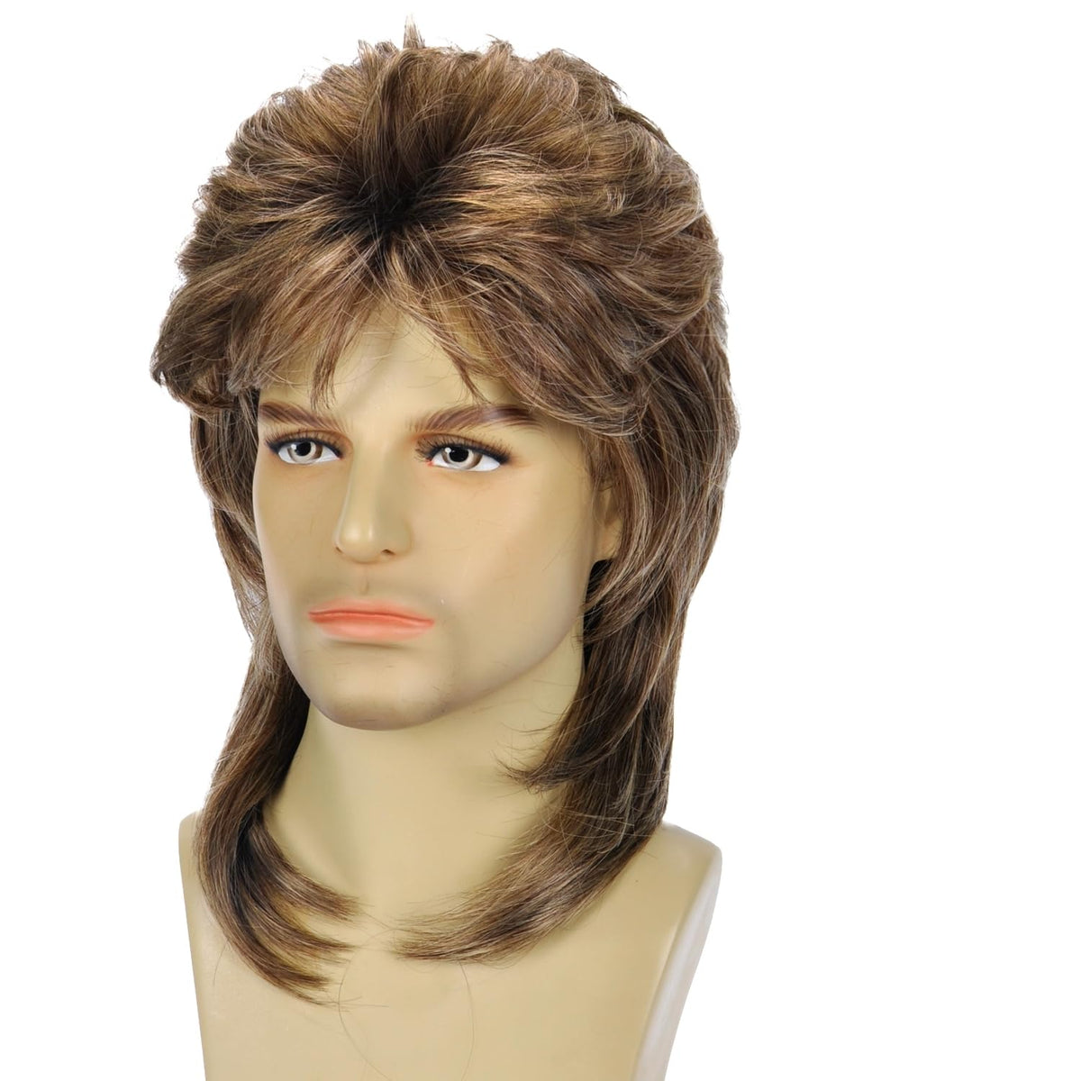 Sabosi Mullet Wig Light Brown back view, dramatic silhouette.