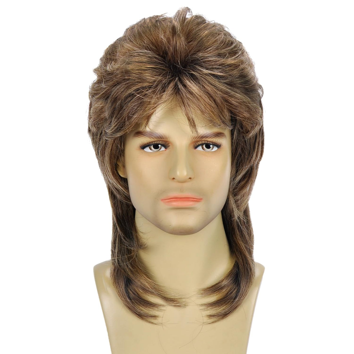Sabosi Mullet Wig Light Brown side view, comfortable all-day wear.