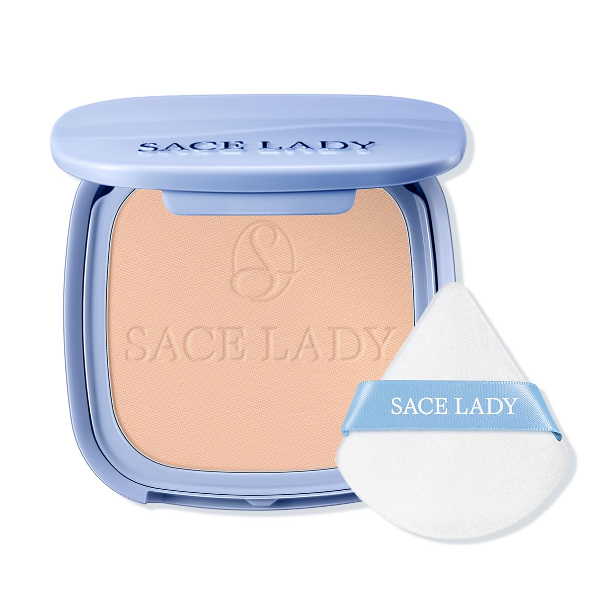 SACE LADY face powder compact front view with mirror for on-the-go touch-ups.