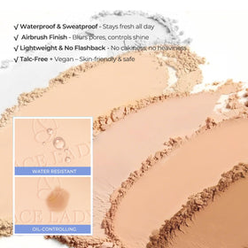 SACE LADY powder-compact with puff shown for quick, flawless application.