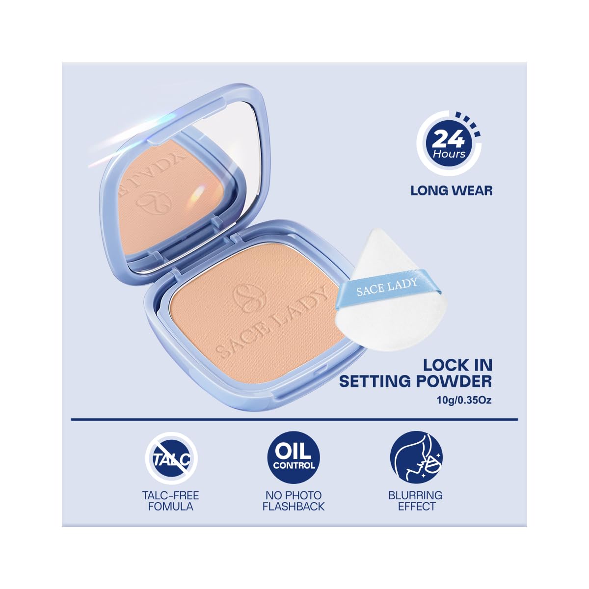 SACE LADY talc-free vegan formula emphasizes clean beauty benefits.