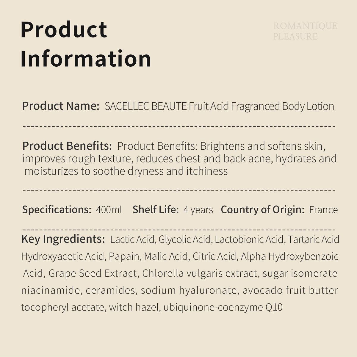 SACELLEC BEAUTE Advanced AHA Body Lotion packaging and label detail