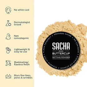Sacha Buttercup Light mini setting powder for light-to-medium skin tones.