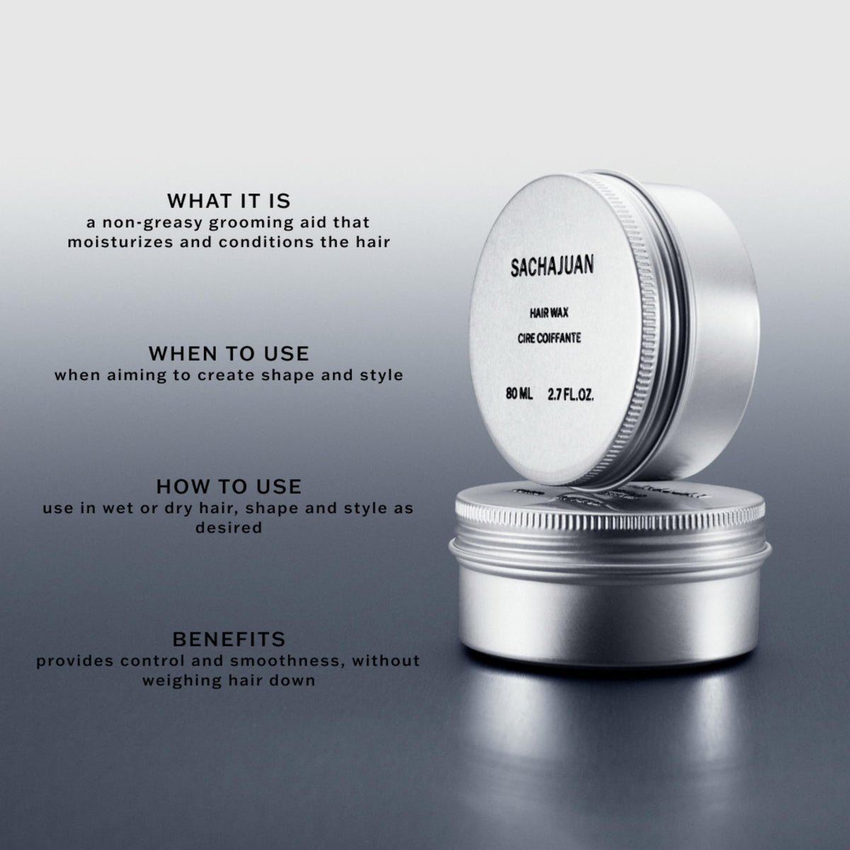 SACHAJUAN Hair Wax delivers polished shine and texture.
