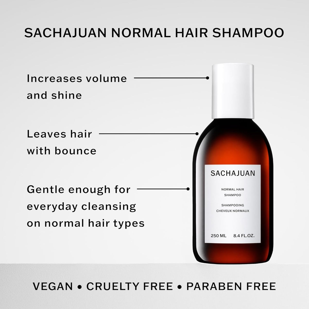 SACHAJUAN Normal Hair Shampoo pour into hand illustrating gentle cleanse and easy lather.
