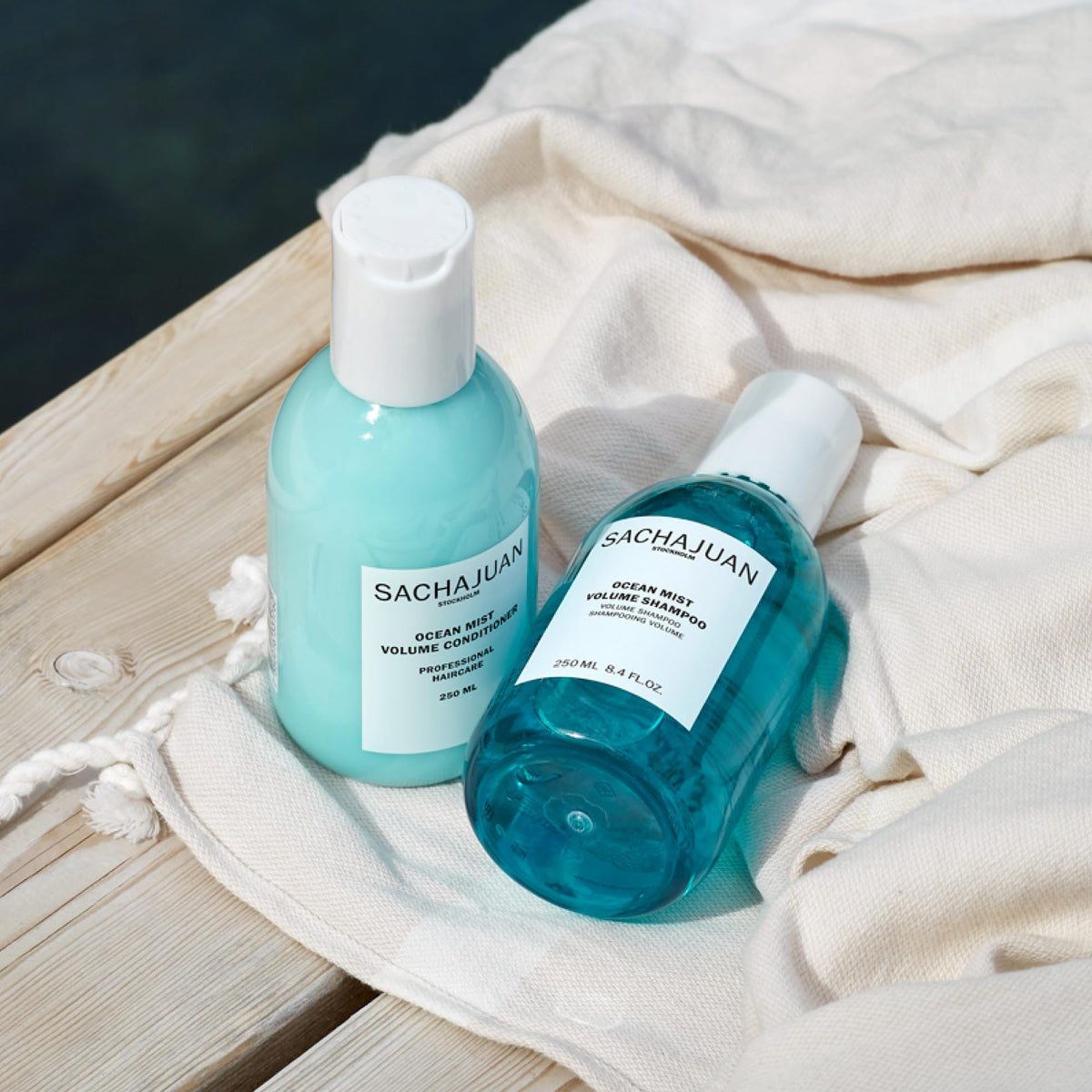 SACHAJUAN Ocean Mist Volume Shampoo closeup label highlights vegan, paraben-free formula.